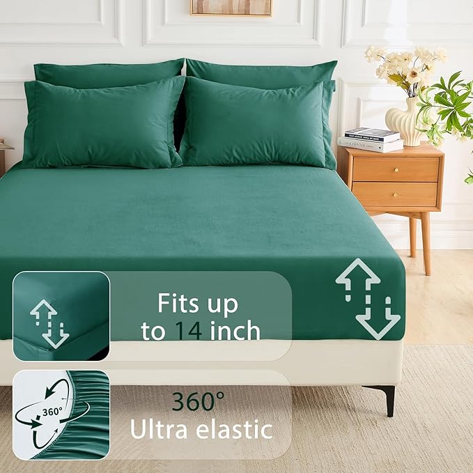 MUXHOMO 7 Pieces King Comforter Set, Soft Bed in a Bag King Size, All Season Bedding Set with Comforter, Flat Sheet, Fitted Sheet, Pillowcases & Shams, Emerald Green