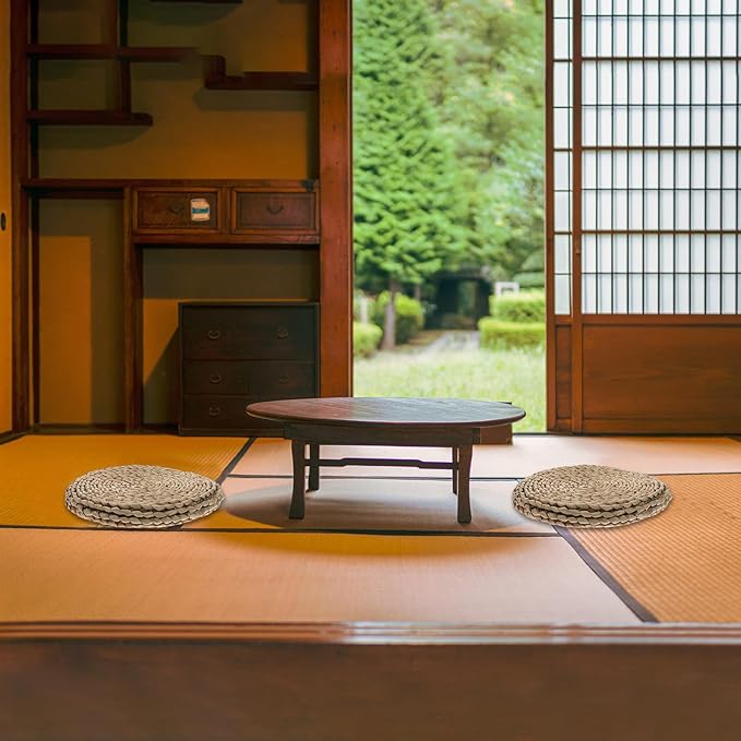 Luxshiny Woven Tatami Floor Cushion Double-Layer 30x30cm Sitting Pad with Reed Grass for Meditation and Yoga, Thick Breathable Seat Mat for Adults, Zen Floor Pillow for Bedroom and Tea Room