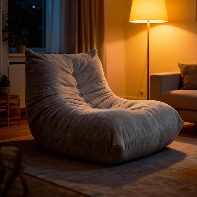 Sytopia Bean Bag Chair, Large Reading Chair for Adults Ultra-Comfy, Corner Floor Sofa 40D Foam, Togo Sofa Furniture for Living Room Bedroom Gaming, Urban Grey