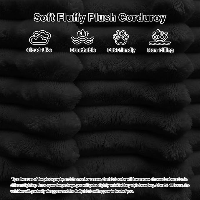 50" W Oversized Round Chaise Lounge Chair with Ottoman Indoor Boneless Plush Fluffy Corduroy Circle Couch Soft Comfy Cozy Cloud Reading Chair for Living Room, Playroom, Bedroom - Black