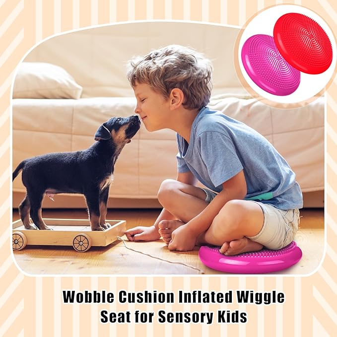Silipull 2 Pcs Wiggle Seat Inflated Wobble Cushion Flexible Balance Disc with Air Pump for Core Stability Strengthening Improving Posture Physical Exercise