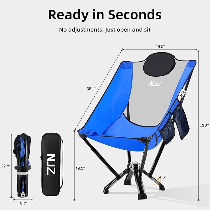 NJZ High-Back Folding Chair for Indoor & Outdoor Use — Comfortable High-Back Support, Easy One-Piece Setup, Stable Aluminum Frame, Portable Chair for Backyard, Camping & Everyday Relaxation