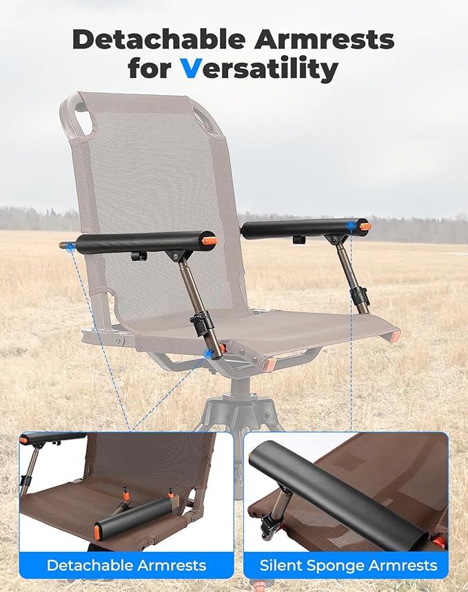 KEMIMOTO Hunting Blind Chair 360 Degree Silent Swivel, 300 Lbs Height Adjustable Quick Folding Portable Comfortable Hunting Deer Fishing Ground Chair