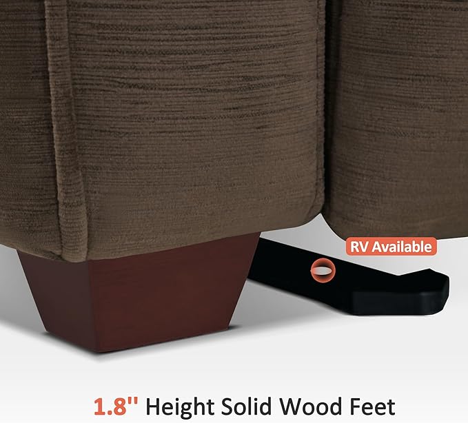 MCombo 61.6'' Wall Hugger Power Loveseat Recliner, Reclining Loveseat with Adjustable Headrest, USB Charge Ports, Wood Legs for Living Room, RVs, Small Spaces, Fabric ST258M1 (Loveseat, Coffee)