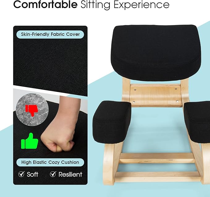 Giantex Kneeling Chair, Wood Posture Chair, Max Load 330 Lbs, Rocking Knee Chair with Soft Cushion, Natural Relief for Back, Shoulder or Neck Pain, Ergonomic Kneeling Chair for Office Home