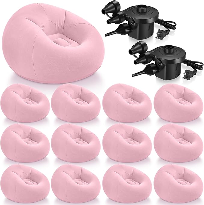 Realspring 12 Pcs Inflatable Bean Bag Chairs for Adults with Electric Air Pump, Blow up Couch Folding Portable Inflatable Couch Lazy Sofa for Outdoor Movie Nights Camping Room (Pink)