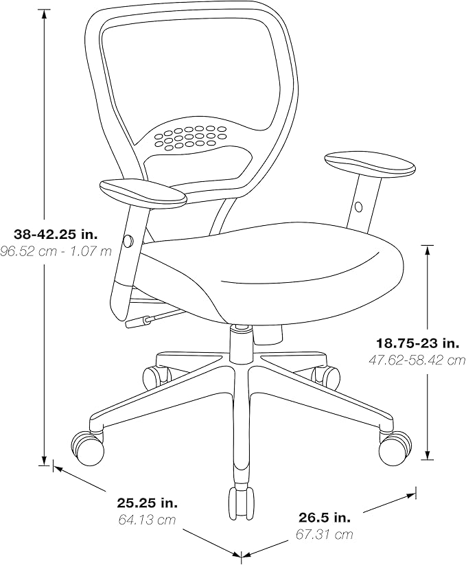 Space Seating 55 Series Professional Dark Air Grid Back Adjustable Office Desk Chair with Built-in Lumbar Support, Black