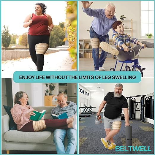 Beltwell® Adjustable Thigh Compression Wrap for Swollen Legs, Lymphedema, Varicose Veins, Lipedema, Edema, Circulation, Heaviness, Post-Surgery & Blood Clots – Muscle Recovery, Pain Relief, Circulation & Mobility – Support for Men & Women