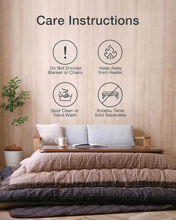 FULI Japanese Kotatsu Blanket, Warm Quilted Kotatsu Futon Comforter, 100% Cotton Top, Made in Japan, 81x96 in / 205x245 cm Rectangle (Brown)