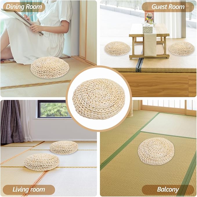 Yardenfun Round Straw Weave Cushion with Space Cotton Filling Comfortable Handmade Seat Pad for Meditation Yoga Tatami Windowsill Sitting Mat