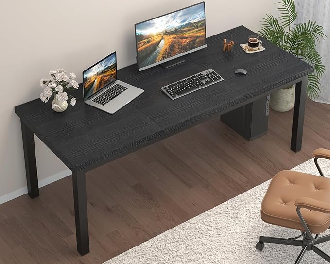 WWoodalloy 63 Inch Large Computer Desk, Modern Office Desk with Adjustable Feet, Gaming Desk with Deep Desktop, Study Writing Table for Home Office, Work from Home, Easy Assembly, Black