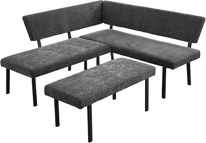 Modern L-Shaped Dining Bench, 67 Inch Fabric Upholstered Corner Sofa with Metal Legs for Kitchen Nook, Living Room, Dining Room (Grey)