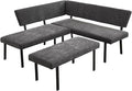 Modern L-Shaped Dining Bench, 67 Inch Fabric Upholstered Corner Sofa with Metal Legs for Kitchen Nook, Living Room, Dining Room (Grey)