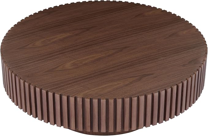 35.43''/90CM Round Wood Coffee Table for Living Room, Modern Handcraft Drum Coffee Table, Circle Wooden Tea Table for Small Space Apartment (Walnut, Ø35.43 x 13.77)