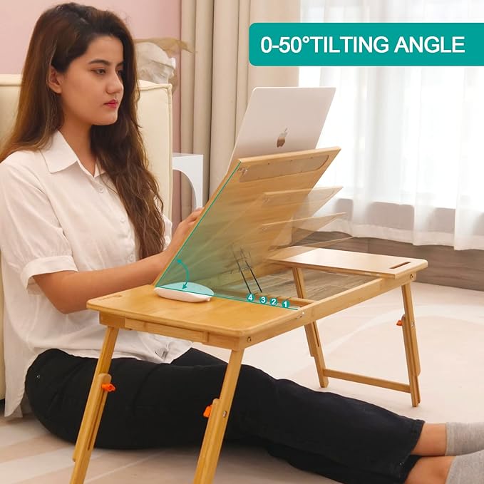 Lap Desk COIWAI Bed Table Desk Tray Desk for Bed for Laptop Writing Eating Laptop Desk with Tablet Slot, Adjustable Height Angle, Foldable Tray for Sofa Couch Floor, with Storage Drawer - Large