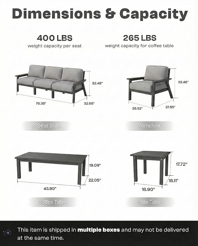 Patio Kingdom Patio Furniture Set 8 Seats, 4-Seater and 2-Seater Outdoor Sofas with Gray Washable Thick Cushions, Patio Conversation Sets for Lawn, Garden, Porch, Balcony, Deck (Grey Frame)