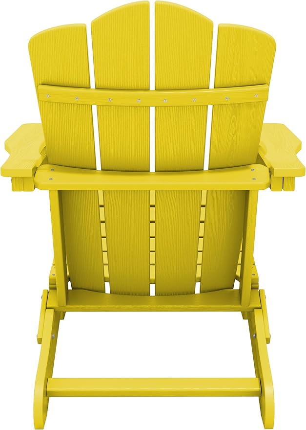 KINGYES Folding Adirondack Chair, HDPE All-Weather Patio Chairs, Wooden Textured Lawn Chair for Poolside, Backyard, Deck, Fire Pit, Yellow