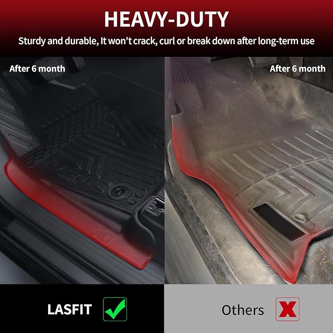 LASFIT Floor Mats for Toyota Tacoma 2024-2026 (Only Fit Hybrid) Double Cab, All Weather Floor Liner for Tacoma 2024 2025 2026 TPE Custom Fit Car Mats Front&Rear 2 Row Mats,Black
