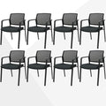 CLATINA Guest Reception Stacking No Wheels Desk Chair, Mesh Back Waiting Room Chairs with Arm Upholstered Fabric Seat and Ergonomic Lumbar Support for Office Conference School Church, Black (8 Pack)