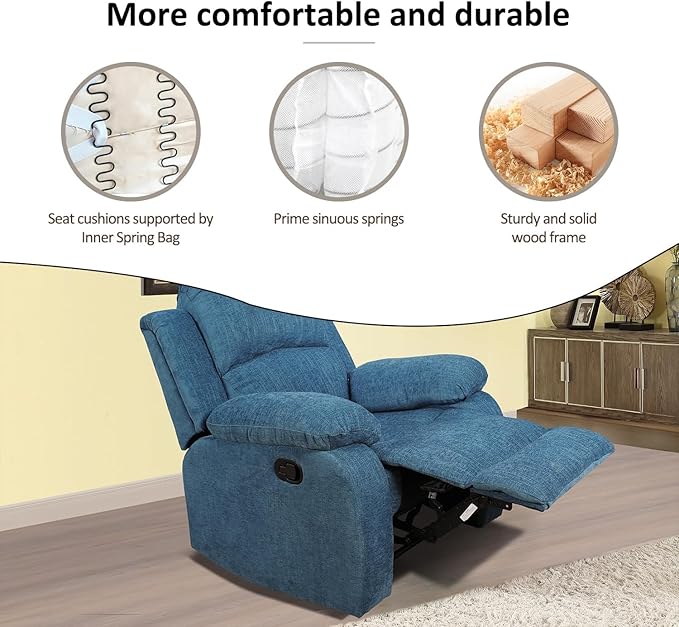 AYCP Microfiber Living Room Furniture Set Reclining Sofa Set Loveseat Furniture Sets in Living Room Sofa Recliners (Chair, Blue Microfiber)