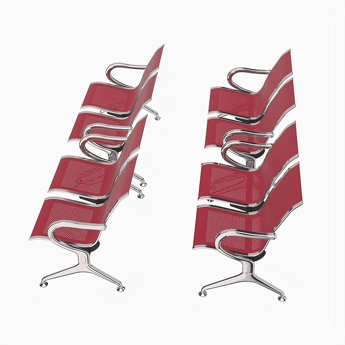 Kinfant 2-Seat Waiting Room Chair - Office Guest Reception Chairs with Ergonomic Backrests, Airport Waiting Bench with Armrests, Metal Waiting Furniture for Hospital, Bank (Dark Red, Set of 4)
