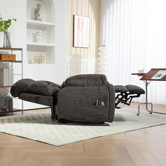 Lay Flat Power Lift Recliner Chair, | 400lbs | 25.5in Extra Wide | 4-Motor | Heat, Massage, Hidden Cup Holder, Sleeping | Big Man, Elderly (Charcoal Grey)