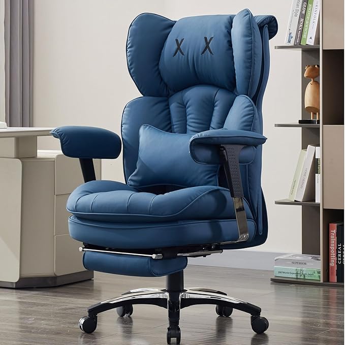 Efomao Big and Tall Office Chair with Footrest – High Back Computer Chair with Adjustable Armrests，Executive Office Chair with Wide Seat, Modern Desk Chair for Home Office, Gaming, or Study, Blue