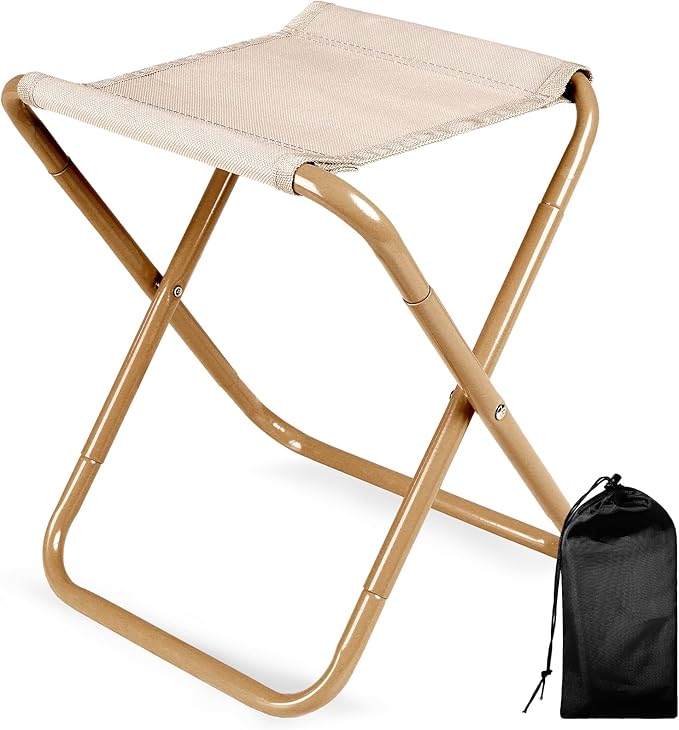 CHENEDY Camping Stool, Portable Folding Stool with Carry Bag, 12in Portable Folding Chair Collapsible Camp Stool Outdoor Footstool for Travel Walking Hiking Fishing Picnic Barbecue (Khaki)