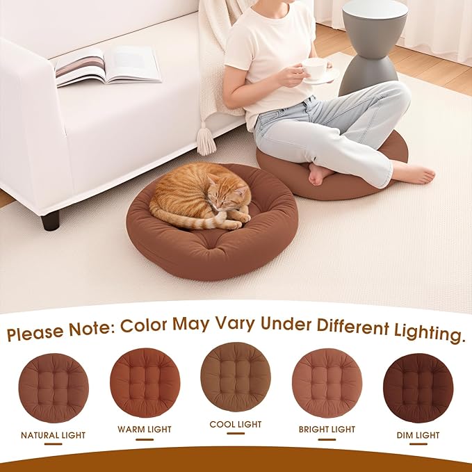 2Pcs Floor Pillows for Adults, 22x22x6 Inch Meditation Cushions, Large Round Sitting Cushion Living Room Memory Foam Pillow for Sitting (2, Brown, 22x22x6 Inch)