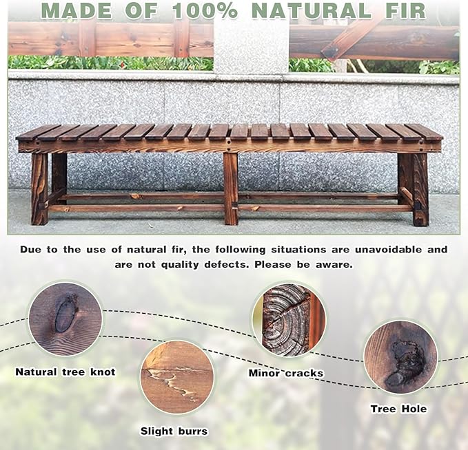 LSPYYDS Outdoor Garden Bench, 3-Person Wood Patio Bench Weatherproof Outdoor Backless Bench, Anti-Corrosion and Anti-Rust Garden Benches for Garden Lawn Porch Park Backyard (Black,47.25''/120cm)