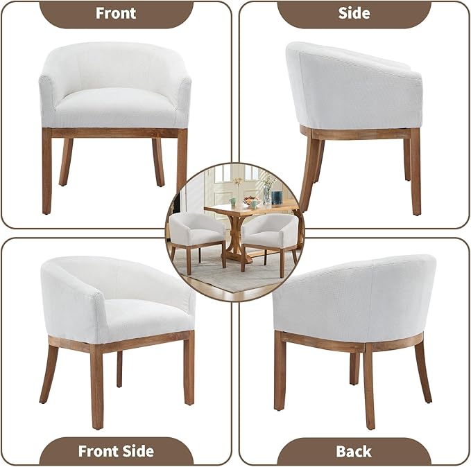 Shenyon Mid Century Modern Dining Chairs Set of 6, Upholstered Linen Fabric Dining Room Chairs with Arms and Solid Wood Legs, Comfy Barrel Accent Chairs for Dining Room, Living Room, or Cafe,Beige