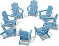 KINGYES Folding Adirondack Chair Set of 8, HDPE All-Weather Folding Adirondack Chair, Light Blue