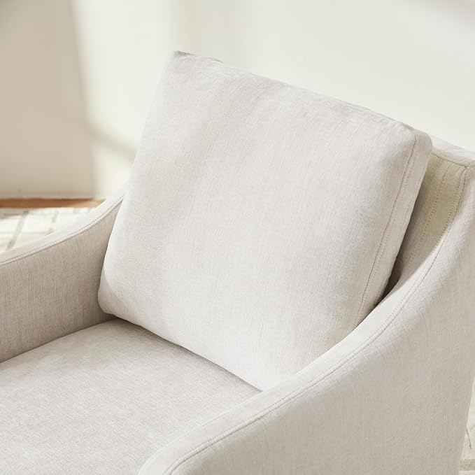 VKNOW Upholstered Dining Chairs, Modern Kitchen Chairs Dinner Chairs with 4 Casters, Linen Armchair for Bedroom Reading Room Living Room, Beige