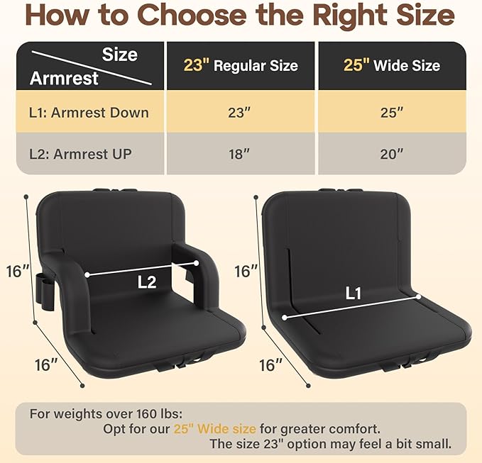 DEKEMASTER Stadium Seats with Back Support - Portable Bleacher Chairs with Back and Cushion, 6 Adjustable Positions Pdded Bleacher Seat for Sport Events Camping Fishing