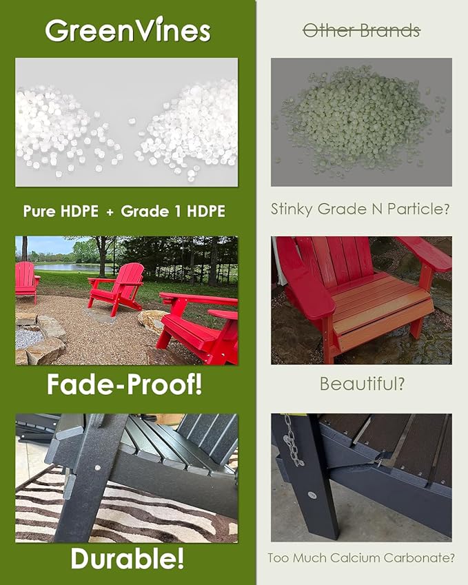 GREENVINES Adirondack Chairs Set of 4 | HDPE Plastic | Oversized Fire Pit Chair | All Weather | Forest | Poly Lumber | for Outdoor Deck Backyard Patio Garden