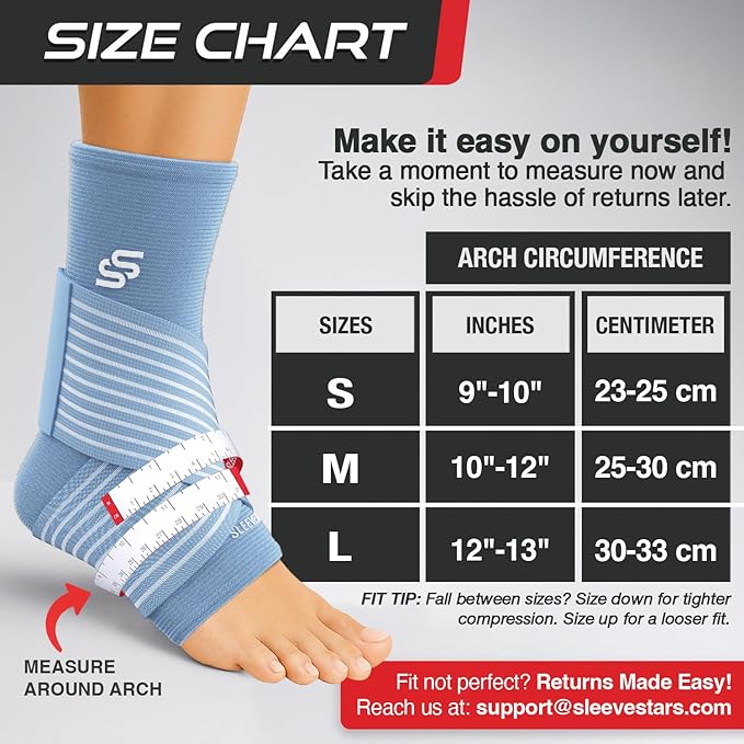 Sleeve Stars Ankle Support for Ligament Damage & Sprained Ankle, Plantar Fasciitis Support & Achilles Tendonitis Pain Relief, Ankle Brace for Women & Men w/Compression Ankle Strap (Single/Light Blue)