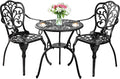 Withniture Bistro Set 3 Piece Outdoor, Cast Aluminum Patio Bistro Sets, Bistro Table and Chairs Set with Umbrella Hole, Black Bistro Table Set for Garden Porch Balcony (Butterfly Black)