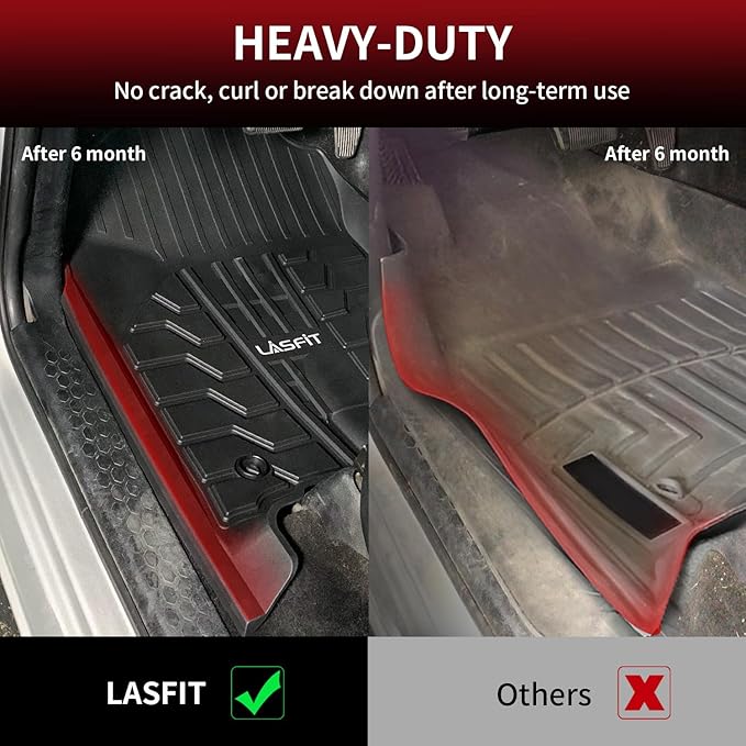 LASFIT Floor Mats 2013-2018 for Dodge Ram 1500/2500/3500 Crew Cab, 2019-2024 for Dodge Ram 1500 Classic Crew Cab 4 Full Size Doors All Weather TPE Custom Fit Car Mats Floor Liners 1st & 2nd Row, Black