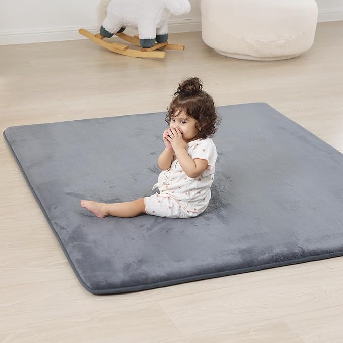 PaPaMat 1.3" Thick Baby Floor Play Mat 50x50, Basic Padded Foam Mat for Tummy Time Crawling, Non Slip Cushioned for Babies Toddlers Infants Kids (Dark Grey)