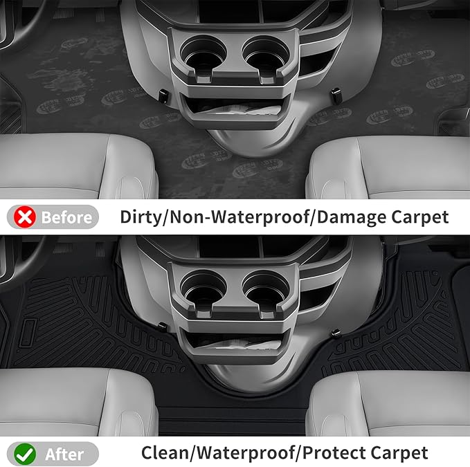 Floor Mats for 2007-2024 2025 Ford Econoline/E-Series E150/E250/E350/E450, TPE All Weather Carpet Rug Protection Front Row Heavy Duty Van Floor Liners Accessories