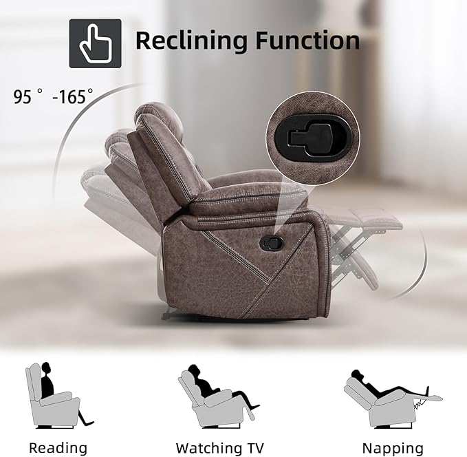 EBELLO Faux Leather Manual Recliner Chair, Modern Design Single Reclining Sofa Chair with Comfortable Armrest and Backrest, Furniture for Living Room, Bedroom, Grey