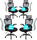 CLATINA Heavy Duty Ergonomic Mesh Office Chair 400LBS, Big and Tall Desk Chair with Adjustable Lumbar Support & Headrest, Flip Up Padded Arms, Swivel Computer Chair for Home, Conference, Black, 4 PACK