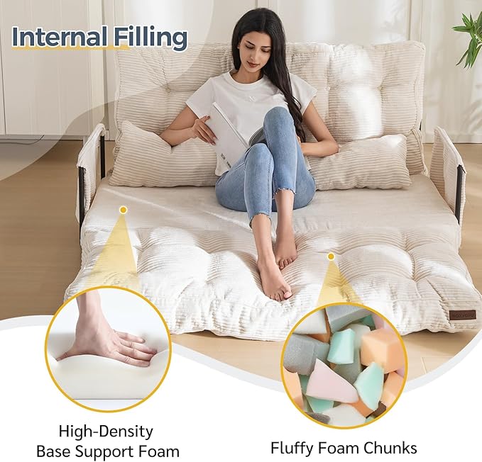 MAXYOYO Adjustable Floor Sofa Couch, Multi-Functional Bean Bag Bed, Foldable Lazy Sofa Sleeper Bed, Versatile Floor Seating for Living Room, Beige, Double