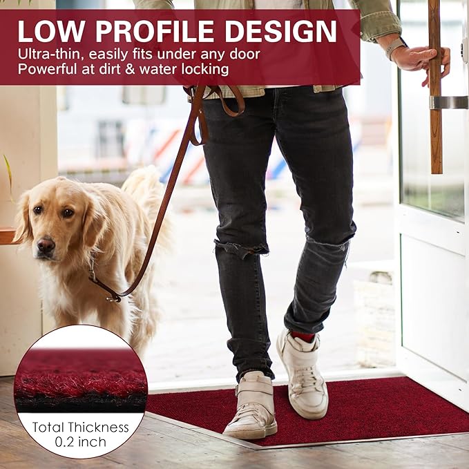 Front Door Mat Indoor and Outdoor, Non-Slip Low Profile Doormat 60"x35", Thin Yet Super Water, Quick-Drying, Dirt Resistant,No Shedding Doormats for Entrances, Garage, Pets,Hotel,Office,Red