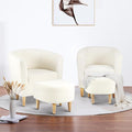 DAZONE Sherpa Chair, Accent Chair Set of 2 White Fluffy Teddy Barrel Chairs with Ottoman Comfy Armchair Comfortable Living Room Chairs Upholstered Club Tub Sofa Chair for Bedroom Reading Room