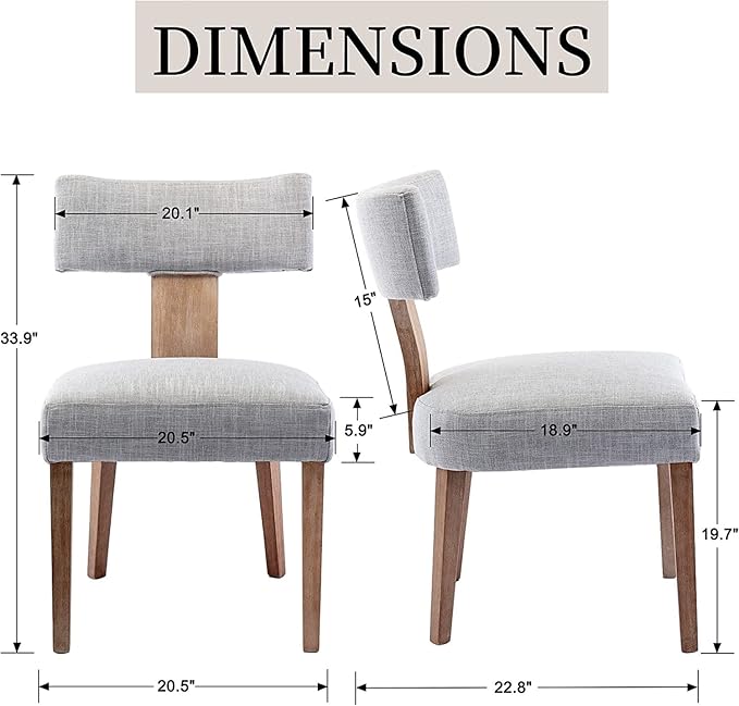 RIVOVA Linen Dining Chairs Set of 6, Modern Dining Chair with Wood Legs, Upholstered Dining Chairs for Dining Room, Kitchen, Vanity, Living Room, Grey