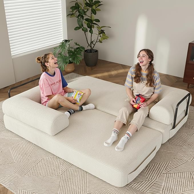 79" Folding Convertible Sofa Bed Floor Mattress Sleeper Sofa Boneless Loveseat with Fixed-Shape Frame Connecting Zippers for Living Room Bedroom Small Space