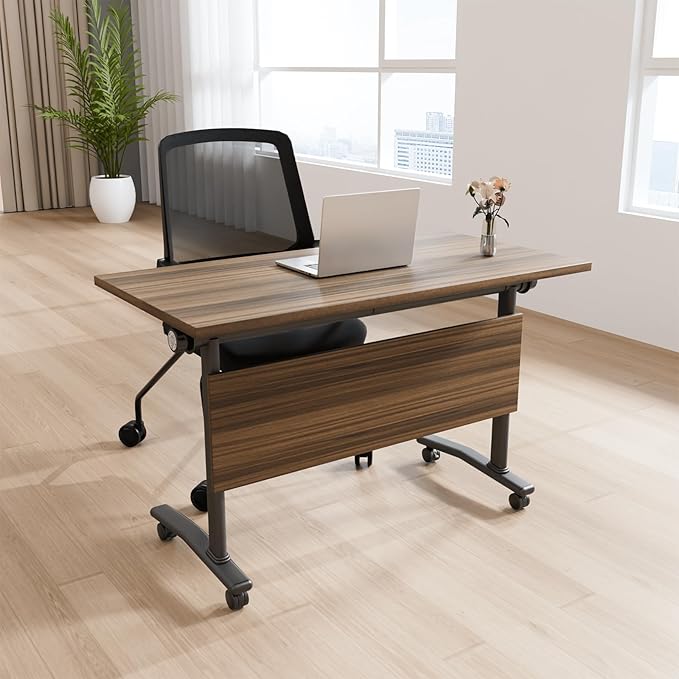 Conference Table, Modern Folding Meeting Tables with Flip Top, Mobile Podcast Table with Four Locking Wheels, Large Training Table for Meeting Room, Office, Classroom (8, A, 70.8in)