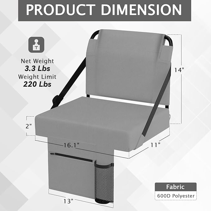 2pcs Stadium Seat for Bleachers with Back Support，Portable Bleacher Chairs with Back and Cushion，Includes Shoulder Strap and Cup Holder