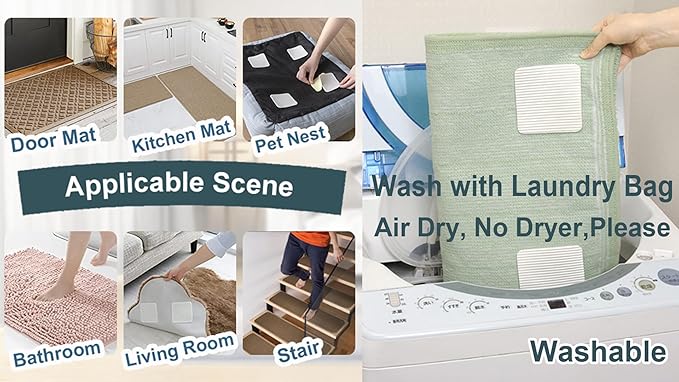 Anti Slip Rug Pad Grippers 8 Pcs Vacuum Technology Carpet Gripper for Hardwood Floors Anti Curling Carpet Grips Washable Non Slip Area Rug Stopper 10x10cm